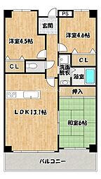 グランパス富田林 3LDKの間取図画像