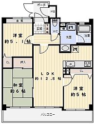 ワコーレグラン山の手 3LDKの間取り