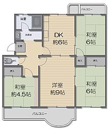 横尾1団地68号棟 4DKの間取図画像