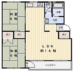ひよどり台2団地16号棟 2LDKの間取図画像