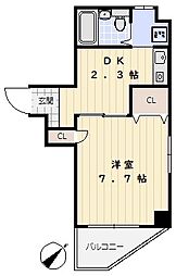 ヴェルドール兵庫2 1DKの間取図画像