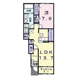 フィエルテ 1階1LDKの間取り