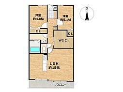 藤和二日市コープ 2SLDKの間取図画像