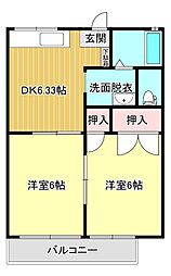 コーポ虹 2DKの間取図画像