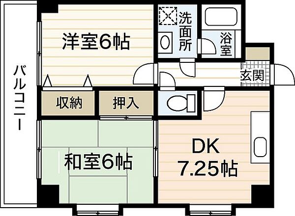 サクセスフォート ｜広島県広島市西区大芝2丁目(賃貸マンション2DK・2階・45.36㎡)の写真 その2