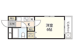 ブランズ弐番館 1Kの間取図画像