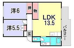 第二サンコーポ井口 2LDKの間取図画像