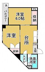 第二今井ビル 2DKの間取図画像