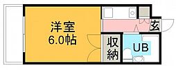 リバーハイツ 1Kの間取図画像
