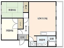 鳥本マンション 2LDKの間取図画像