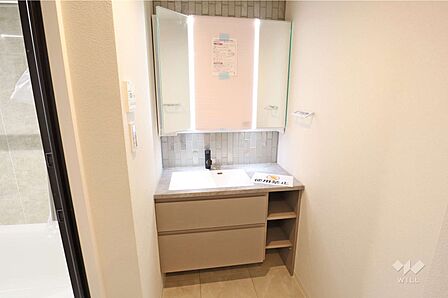 洗面室シンク下・鏡裏に収納が確保されています。