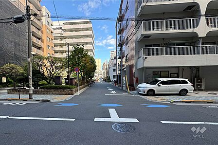 敷地の西側前面道路(南側から)隣は公園になっています。