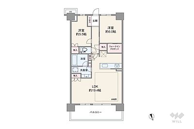 間取り:間取りは専有面積68.36平米の2LDK。LDK約19.4帖のプラン。バルコニー面積は12.1平米です。 間取り:間取りは専有面積68.36平米の2LDK。LDK約19.4帖のプラン。バルコニー面積は12.1平米です。