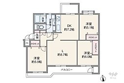 宮前平グリーンハイツ24号棟 3LDKの間取図画像