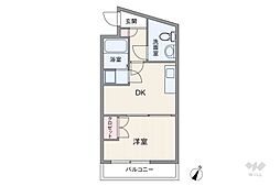 アルカンシェール三軒茶屋 1DKの間取図画像