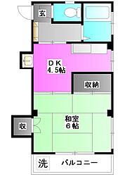 葭葉マンション 1DKの間取図画像