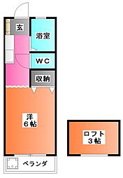 カーサフローラ 1Kの間取図画像