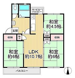 府公社香里三井団地A-80棟 3LDKの間取図画像
