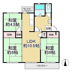 府公社香里三井団地A-90棟 3LDKの間取図画像