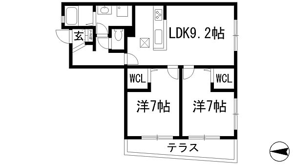 ソレアード甲東園 ｜兵庫県西宮市甲東園1丁目(賃貸アパート2LDK・1階・61.67㎡)の写真 その2