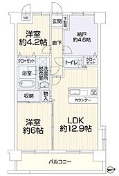 プラタスガーデンつきみ野 2SLDKの間取図画像