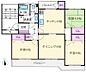 間取り：2階端住戸、南向きバルコニー、専有面積76.99m23LDK