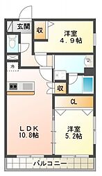 ホープガーデン 2階2LDKの間取り