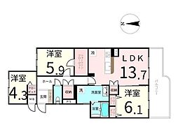 朝日プラザシティ広瀬の杜1番館 3LDKの間取図画像