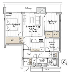 リガーレ日本橋人形町 2SLDKの間取図画像