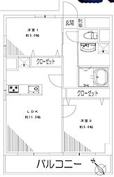 浜町グランドハイツ 2LDKの間取図画像
