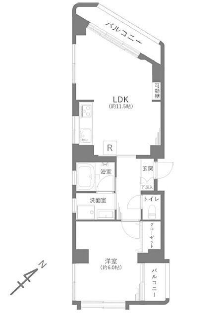 間取り:1LDKLDK:約11.5帖洋室:約6.0帖専有面積:41.95?バルコニー面積:6.16?