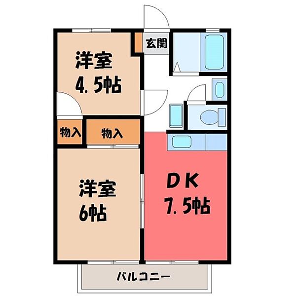 パナハイツ上野 ｜栃木県宇都宮市上野町(賃貸アパート2DK・2階・40.92㎡)の写真 その2