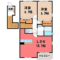 栃木県真岡市熊倉町（賃貸アパート2LDK・2階・63.43㎡） その2