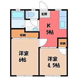挟又ハイツB 2Kの間取図画像
