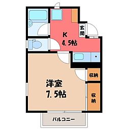 サンコーポ三竹B 1Kの間取図画像