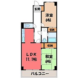 グランドハイツ今泉東棟 2LDKの間取図画像