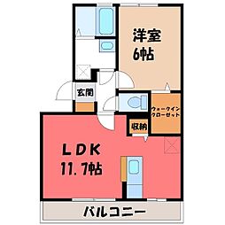 グランビューコートB 1LDKの間取図画像