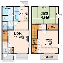 アルコバレーノD棟 2LDKの間取図画像