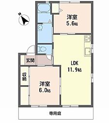 ヴェルジュール別所C棟 2LDKの間取図画像