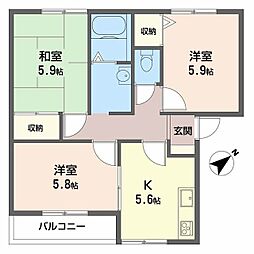 ウォームフロント岡田 3DKの間取図画像