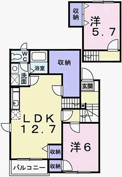 兵庫県姫路市飾磨区今在家7丁目(賃貸アパート2LDK・2階・65.14㎡)の写真 その2