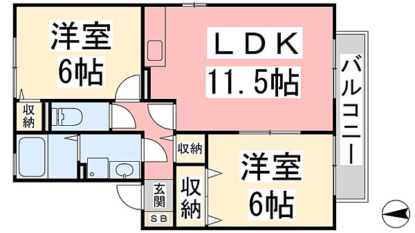 エントピア余戸II　A棟 ｜愛媛県松山市余戸南5丁目(賃貸アパート2LDK・1階・53.84㎡)の写真 その2