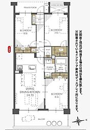 ロイヤルコート河原町風ウィング 3LDKの間取図画像