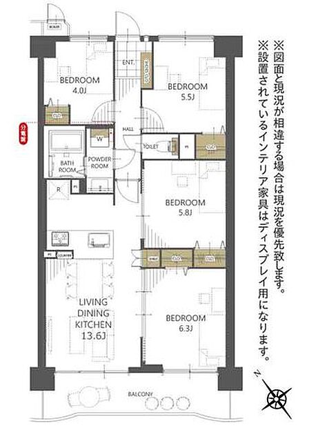 会話をしながらお料理が楽しめる人気の対面式キッチン。各所に収納を設けており荷物が多い方も安心です。