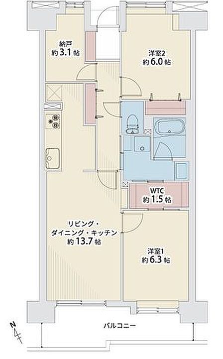 5階南西向きにつき、採光・通風・眺望良好な2SLDK。水回り直結のウォークスルークローゼットで家事動線良好です。