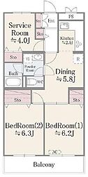 ドエルリバーサイド大島 3DKの間取図画像