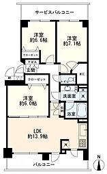 ヒルズ戸塚ヴェルデスクエア 3LDKの間取図画像
