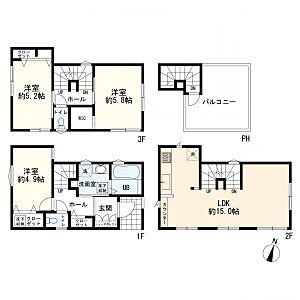間取り:3LDK+カースペース 2号棟 間取り:3LDK+カースペース 2号棟