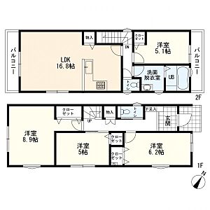 間取り:4LDK+カースペース2台分 2号棟 間取り:4LDK+カースペース2台分 2号棟