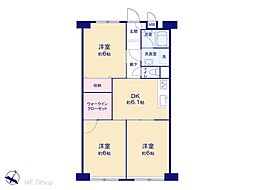三ツ沢ハイタウン1号棟 3DKの間取図画像